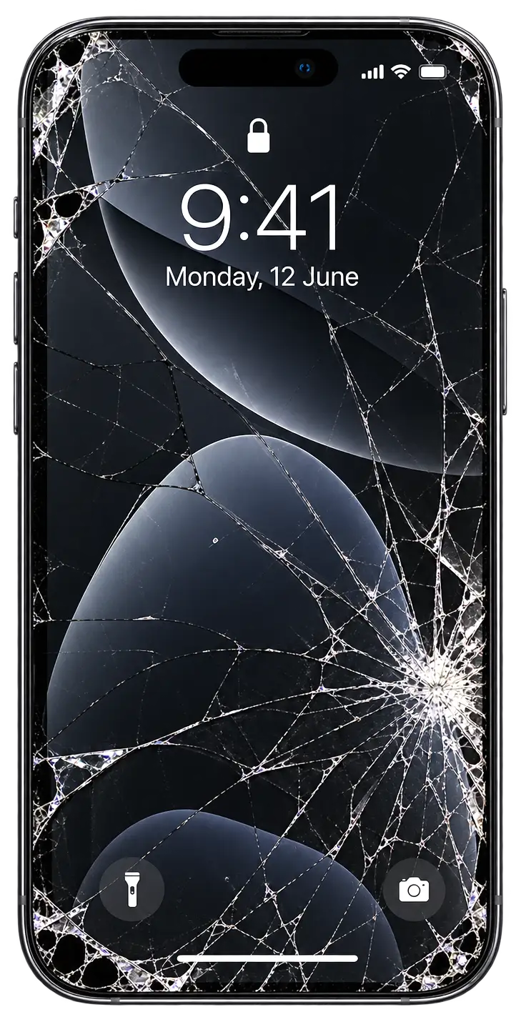 iPhone with a cracked screen, ready for a same-day repair